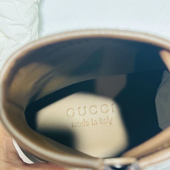 Gucci Gg Canvas 9/ US 9.5 Leather Brown Lace-Up Ankle Boots Side Zip NIB $1600 - Picture 12 of 16